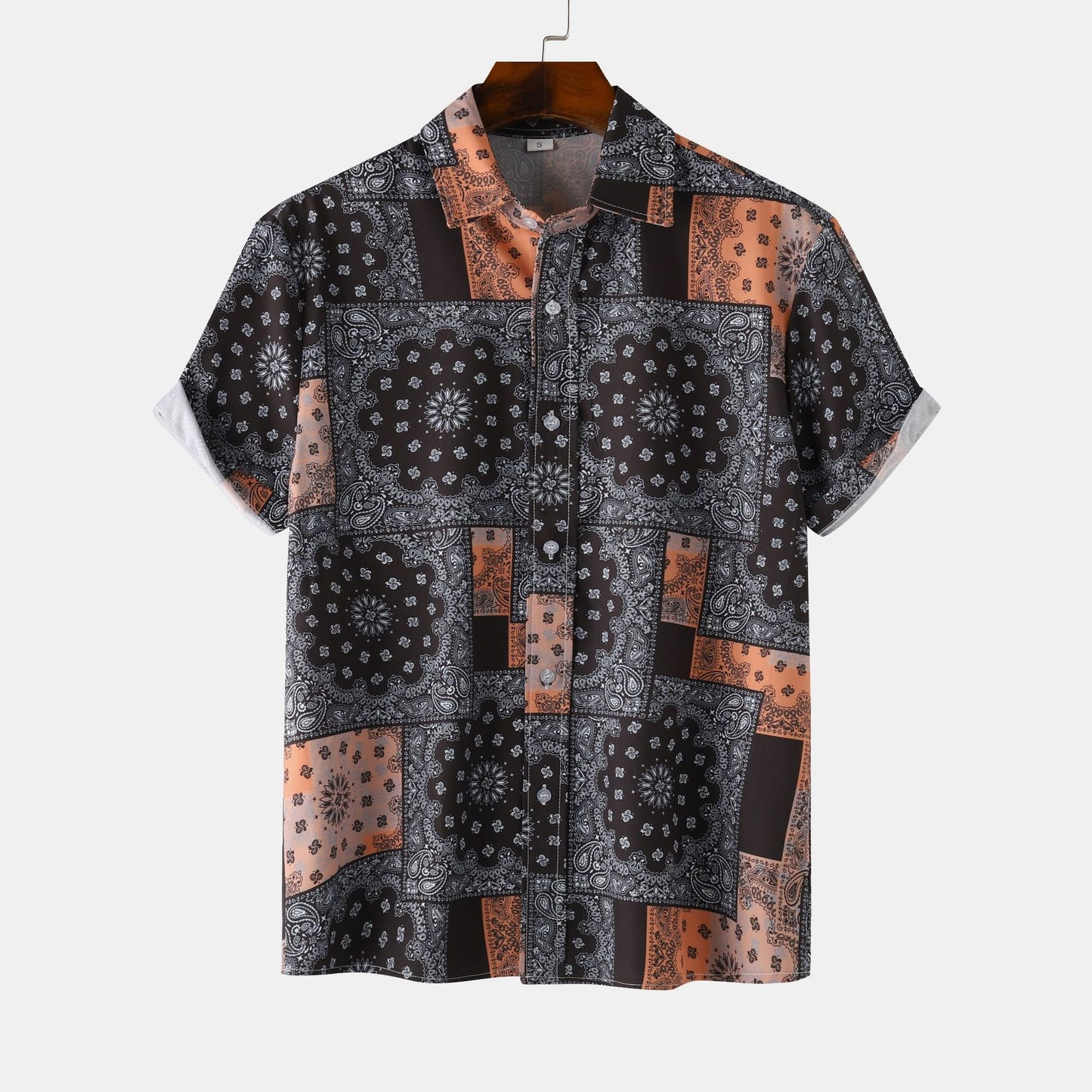 Stand Collar Men's Floral Short Sleeve