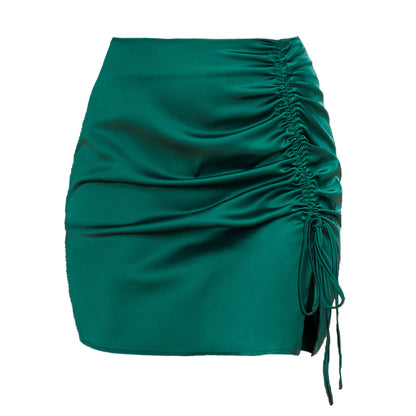 Satin Drawstring Mini Skirt