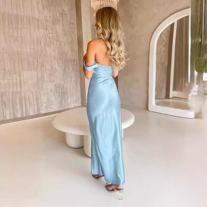 Off-Shoulder Satin Maxi Dress