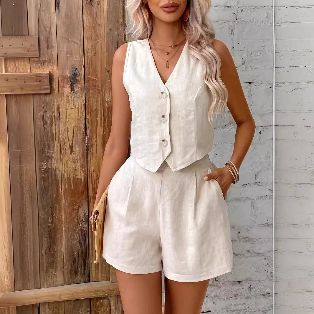 Linen Vest and Shorts Set