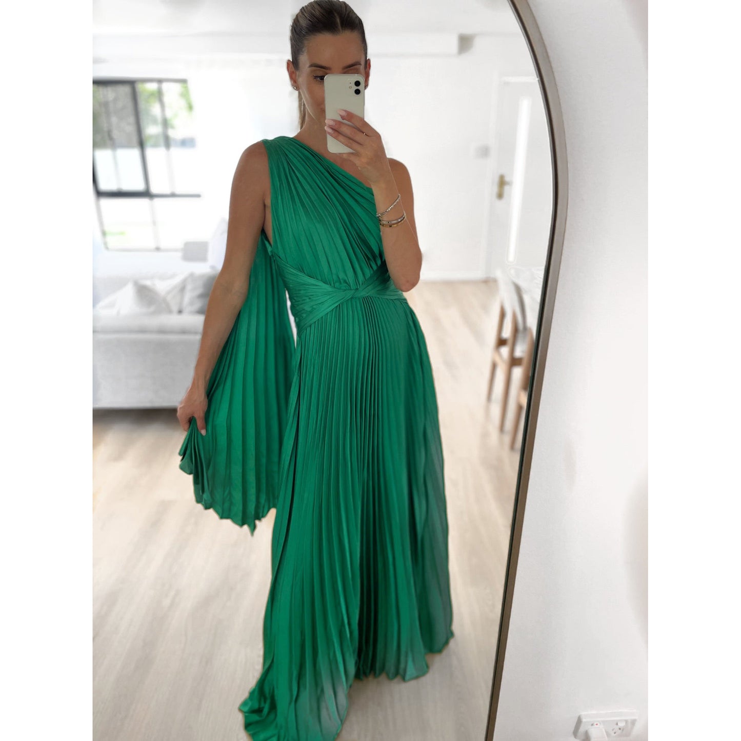 Pleated Shoulder Cape Maxi Dress