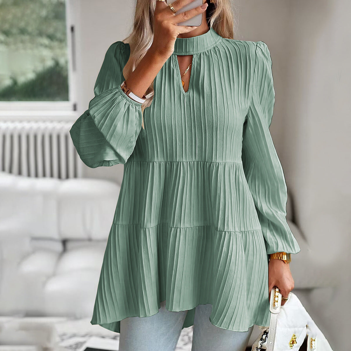 Pleated Elegant Flowy Blouse