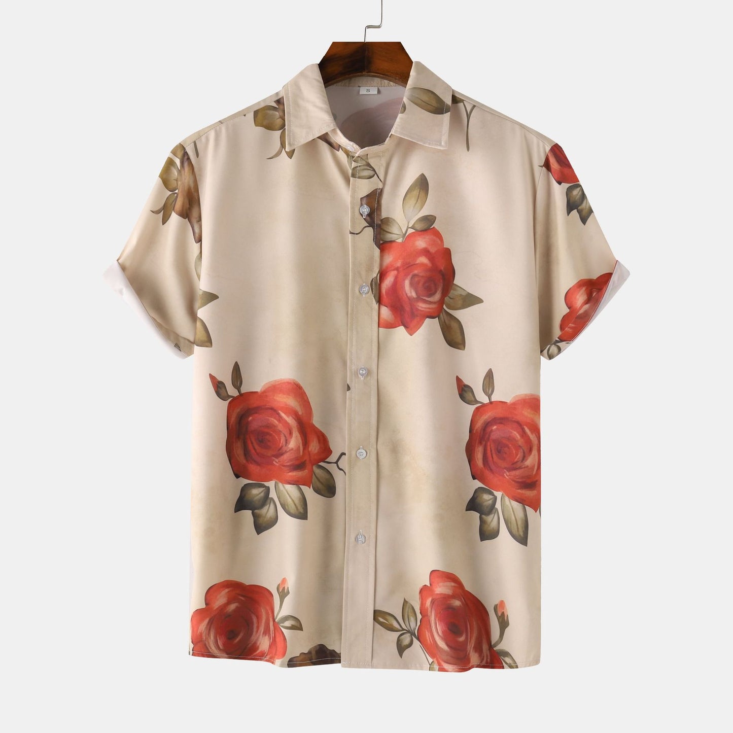 Stand Collar Men's Floral Short Sleeve