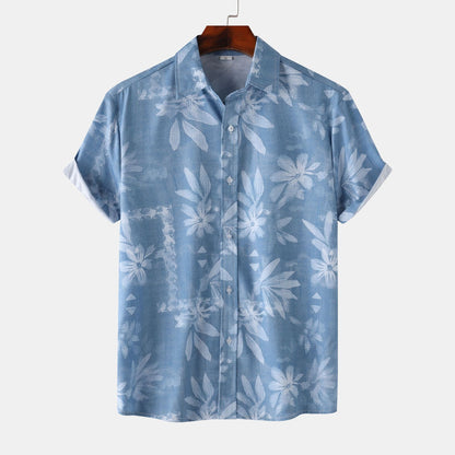 Stand Collar Men's Floral Short Sleeve