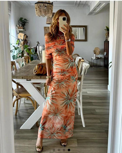 Off-Shoulder Long Sleeve Maxi Dress