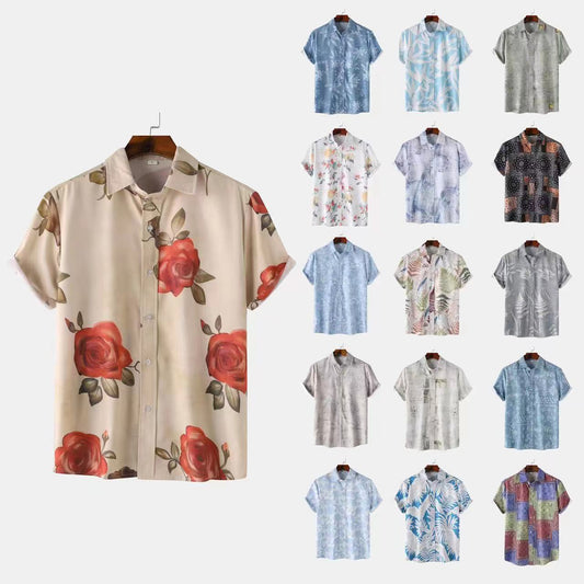 Stand Collar Men's Floral Short Sleeve