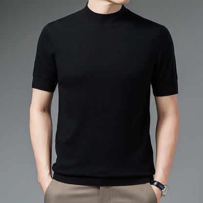 Half Turtleneck Pure Wool Sweater With Short Sleeves