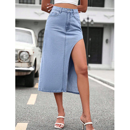 Asymmetrical Slit Denim Skirt