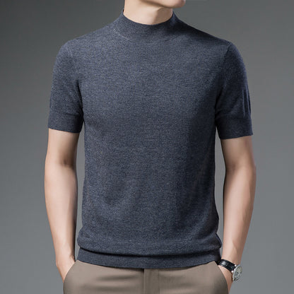 Half Turtleneck Pure Wool Sweater With Short Sleeves