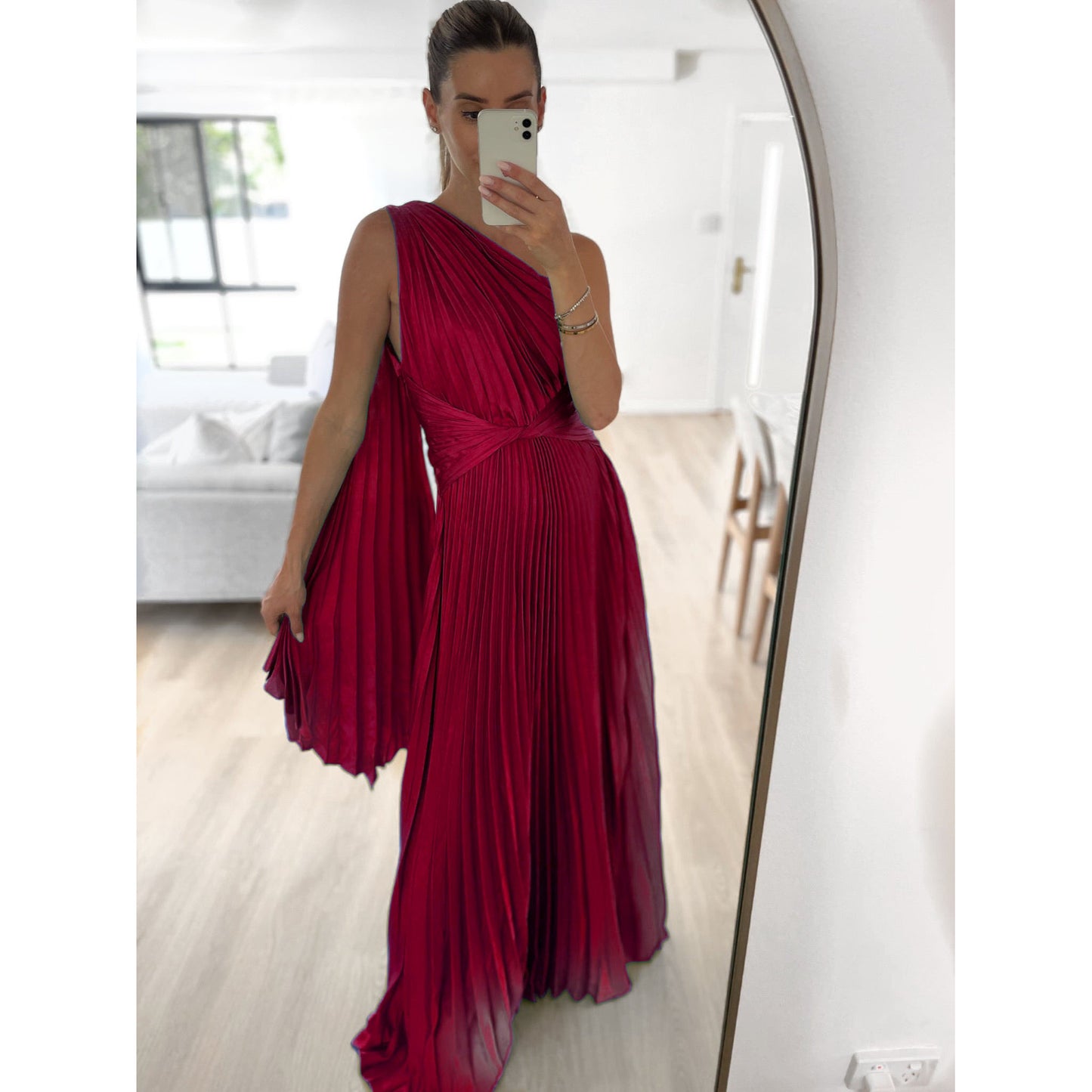 Pleated Shoulder Cape Maxi Dress