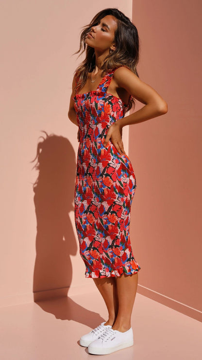 Floral Stretchy Midi Dress