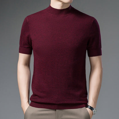 Half Turtleneck Pure Wool Sweater With Short Sleeves