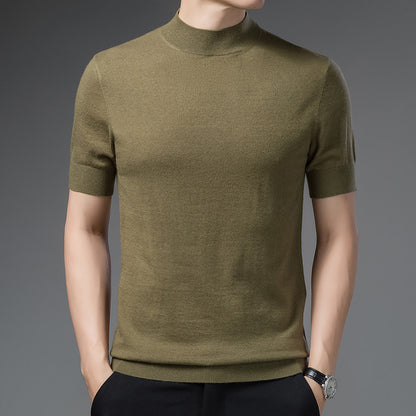 Half Turtleneck Pure Wool Sweater With Short Sleeves