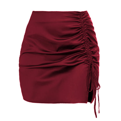 Satin Drawstring Mini Skirt