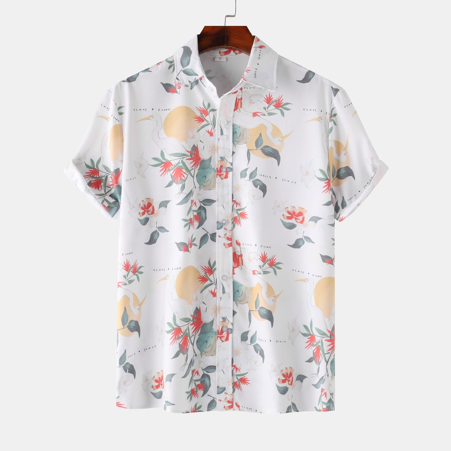 Stand Collar Men's Floral Short Sleeve