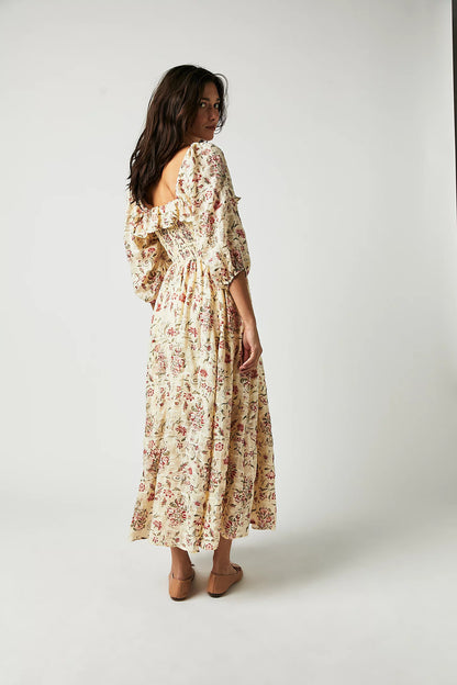 Square Collar Floral Maxi Dress