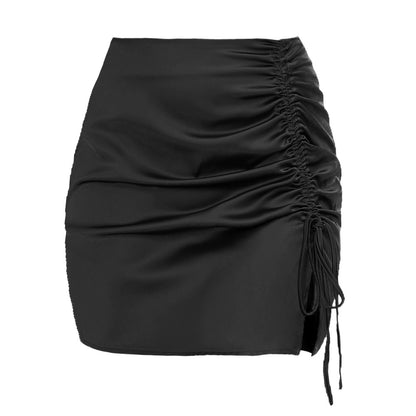 Satin Drawstring Mini Skirt