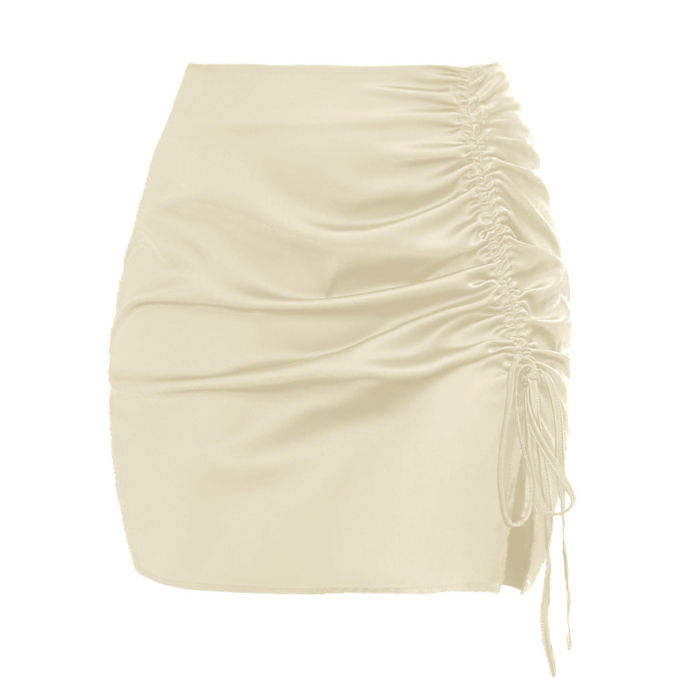 Satin Drawstring Mini Skirt