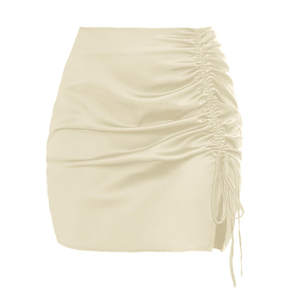 Satin Drawstring Mini Skirt