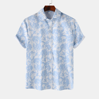 Stand Collar Men's Floral Short Sleeve