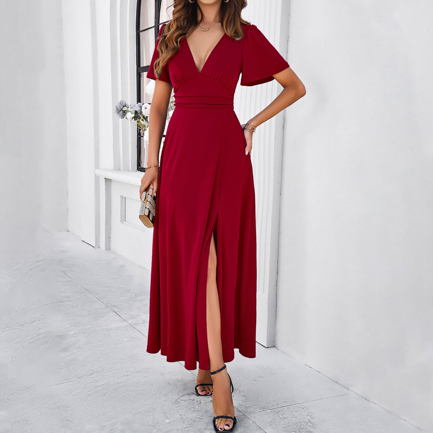 V-Neck Slit Dress