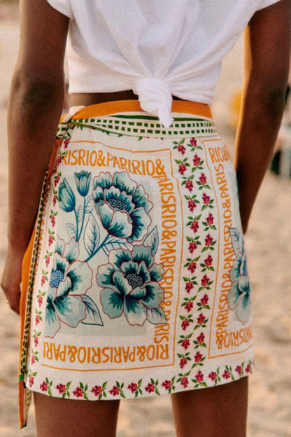 Print Mini Wrap Skirt