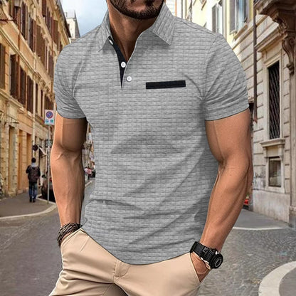 Button Jacquard Plaid Men's Sports Polo Shirt Men