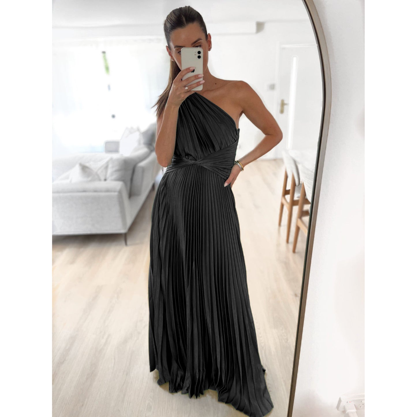 Pleated Shoulder Cape Maxi Dress