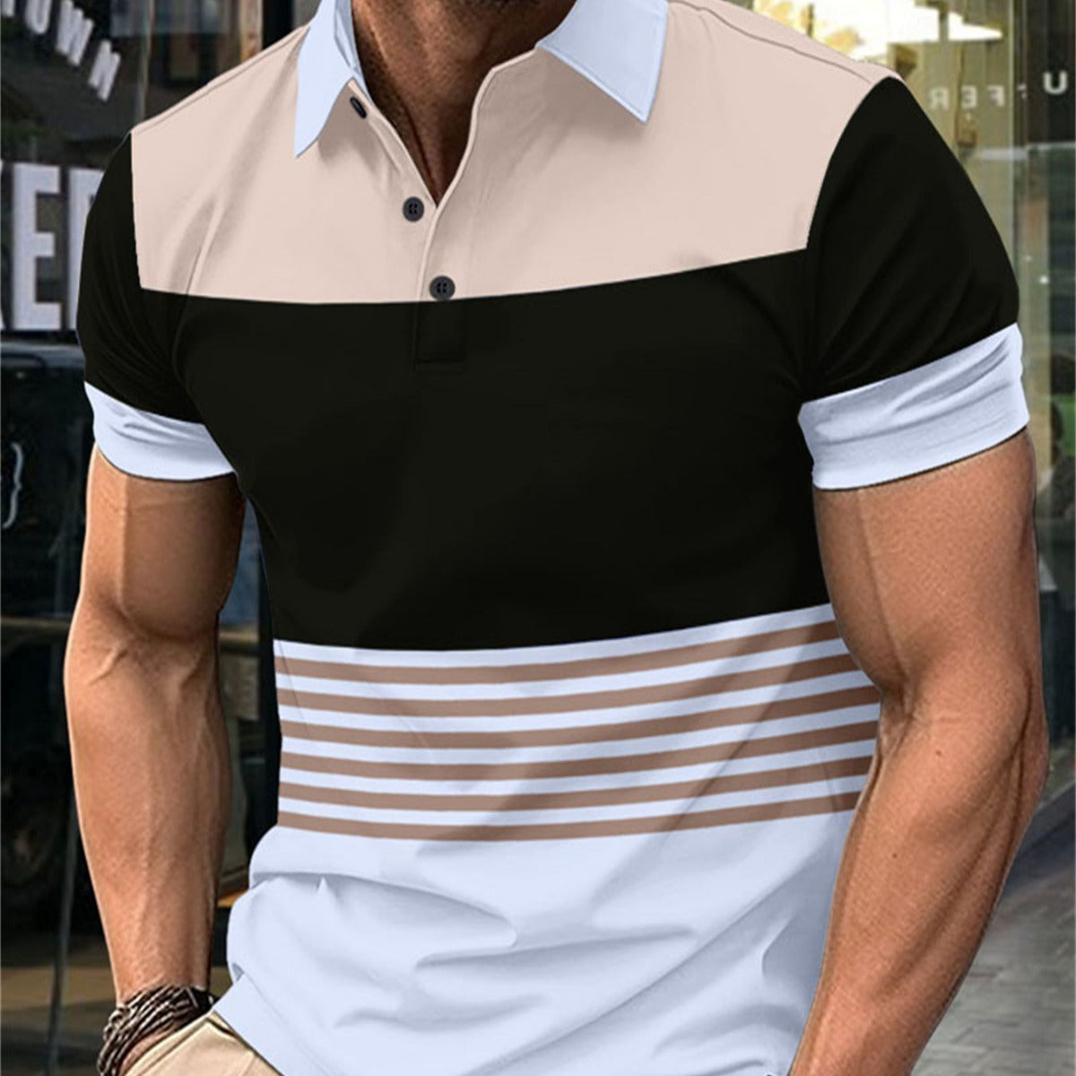 Casual Striped Men's Short Sleeve Lapel