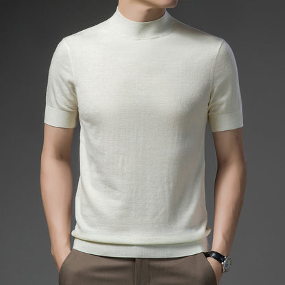 Half Turtleneck Pure Wool Sweater With Short Sleeves