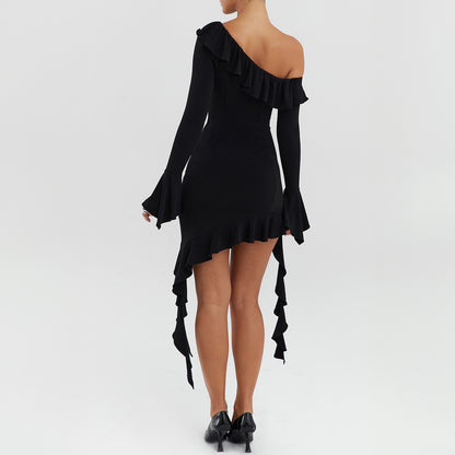 Asymmetrical Shoulder Mini Dress