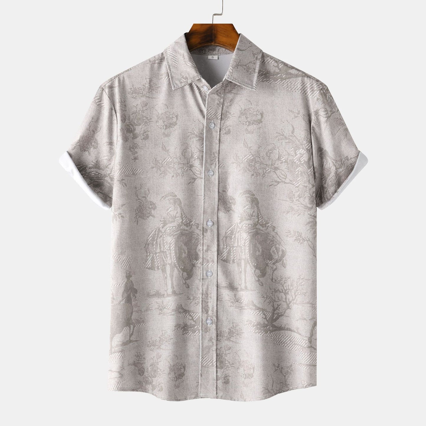 Stand Collar Men's Floral Short Sleeve