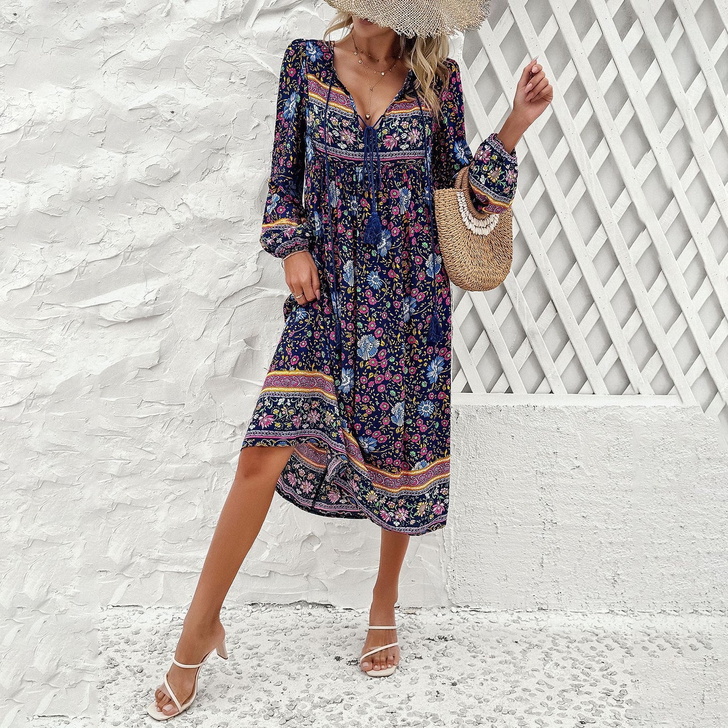 Boho Pattern Long Sleeve Dress