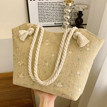 Lace Bag Ins Straw Shoulder Bag Large Capacity Flower Woven Handbag