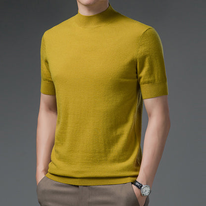 Half Turtleneck Pure Wool Sweater With Short Sleeves