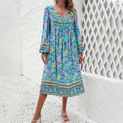 Boho Pattern Long Sleeve Dress