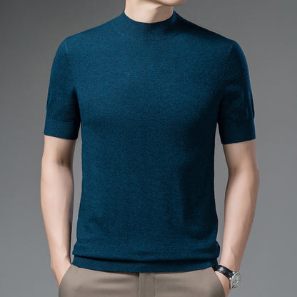 Half Turtleneck Pure Wool Sweater With Short Sleeves