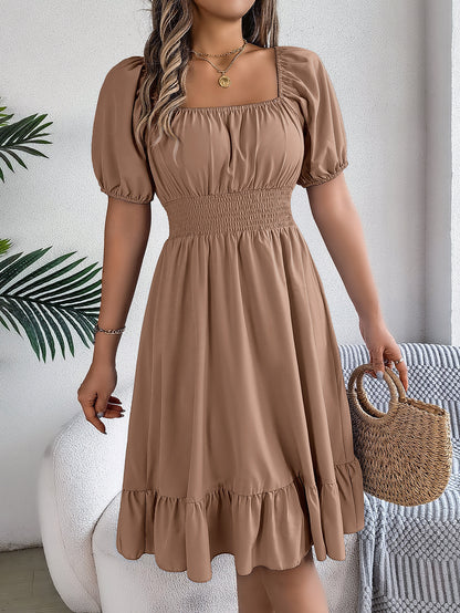 Elastic Waist Puff Sleeve Dress