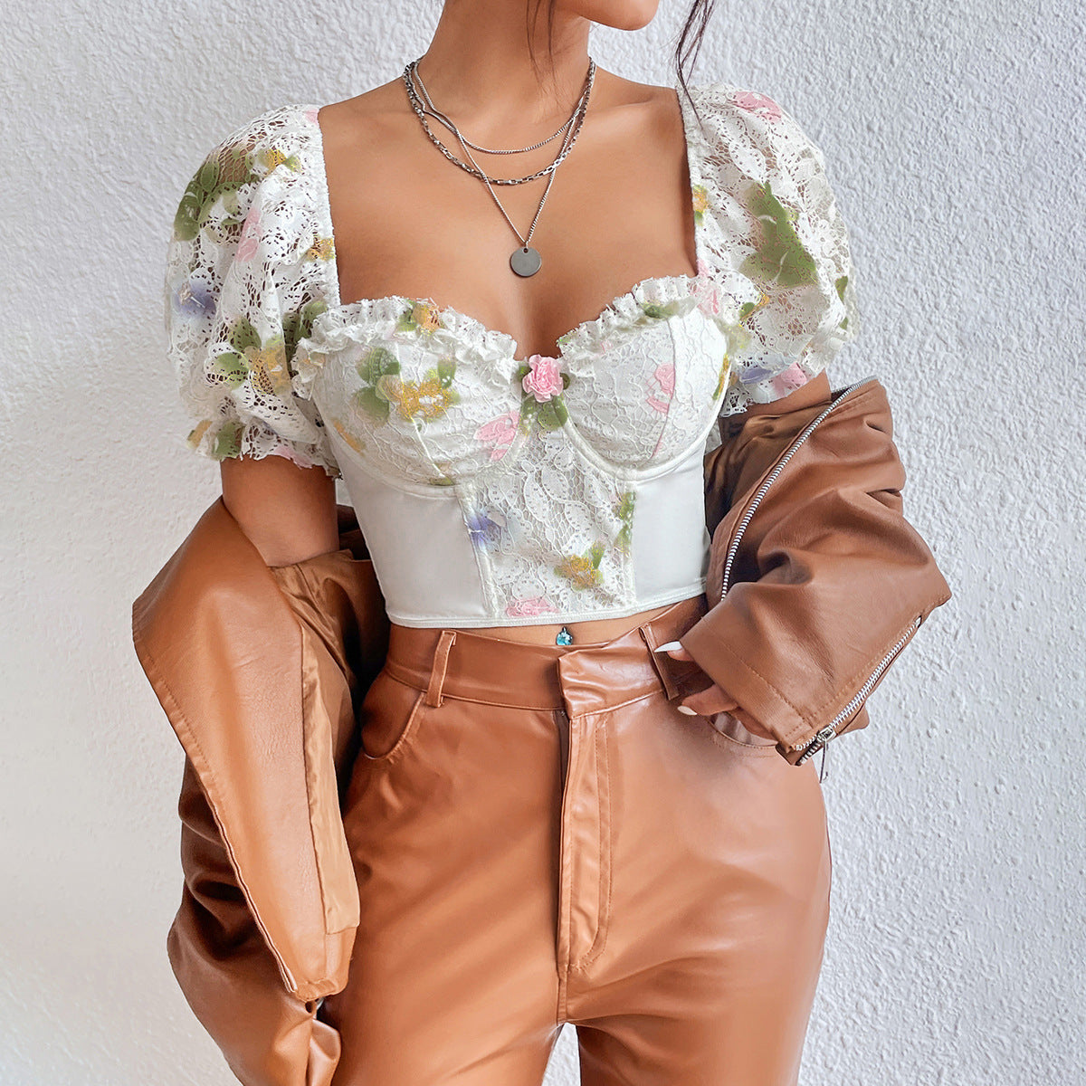 Puff Sleeve Floral Sweetheart Top