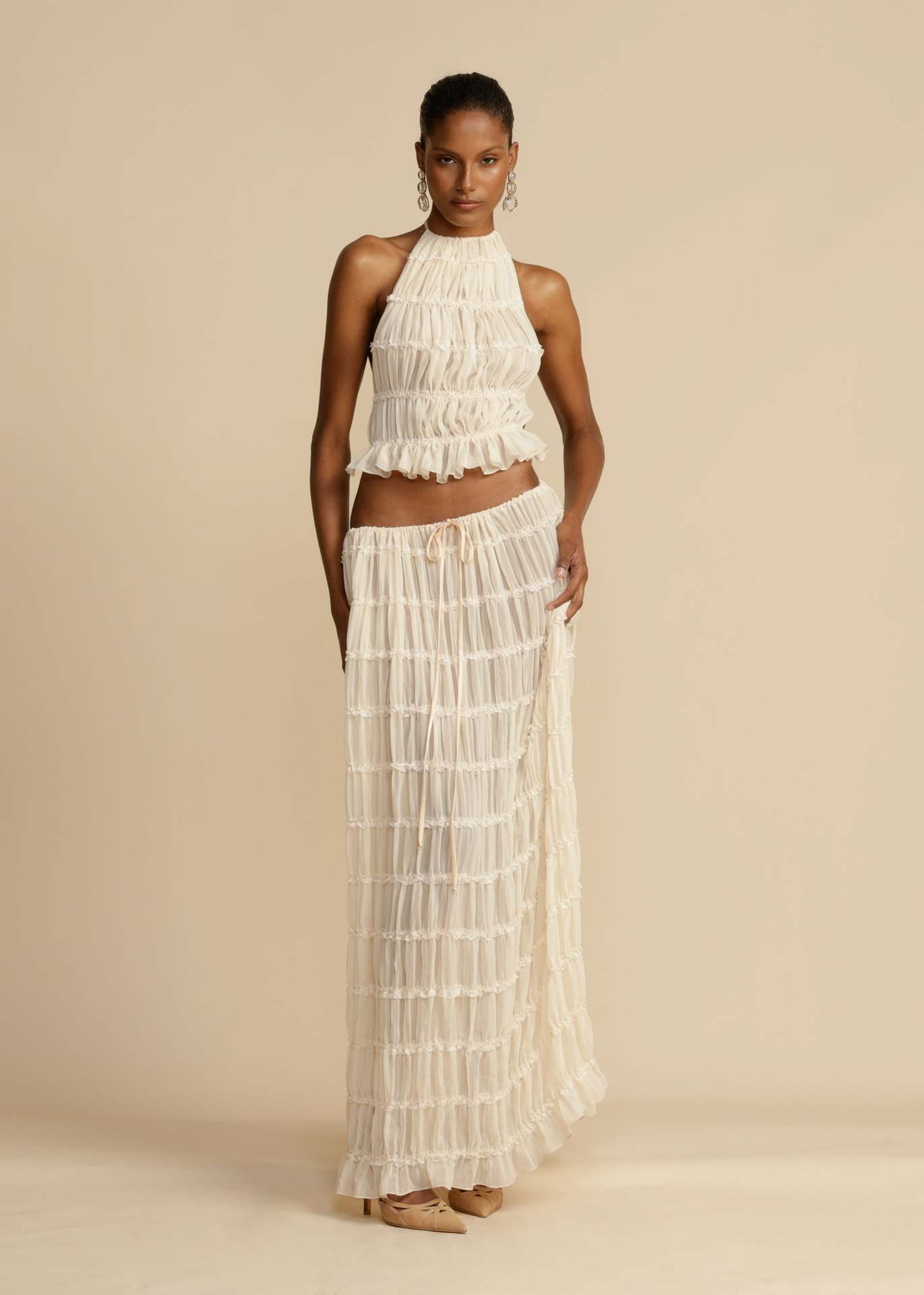 Backless Halter Top and Maxi Skirt Set