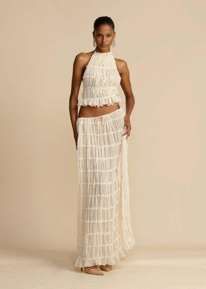 Backless Halter Top and Maxi Skirt Set