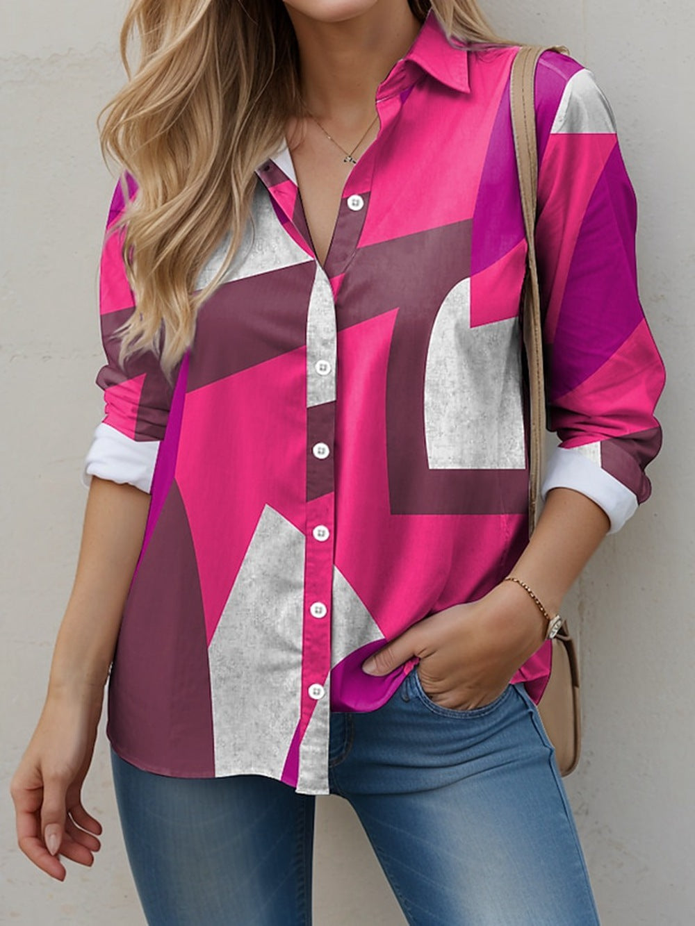 Geometric Print Button Down Top