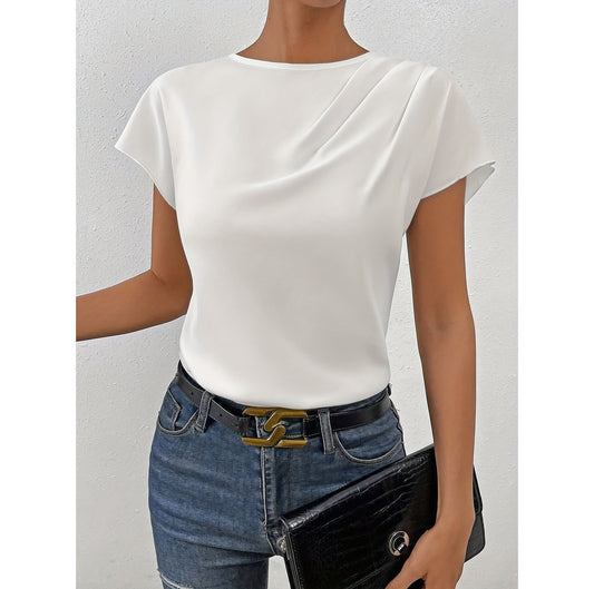 Pleated Basic White Top