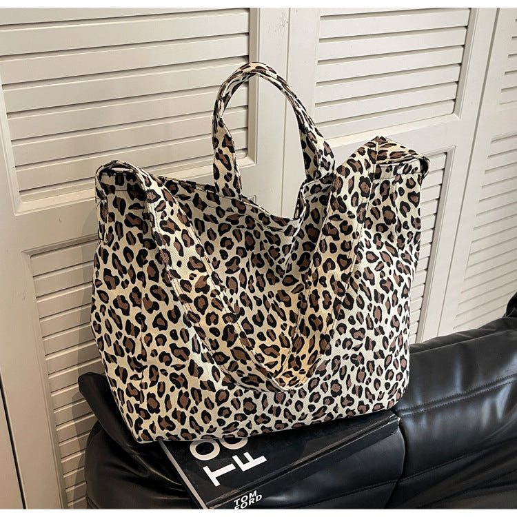 Canvas Commuter Idle Style Bag Leopard Print Women's Fashion Handbag