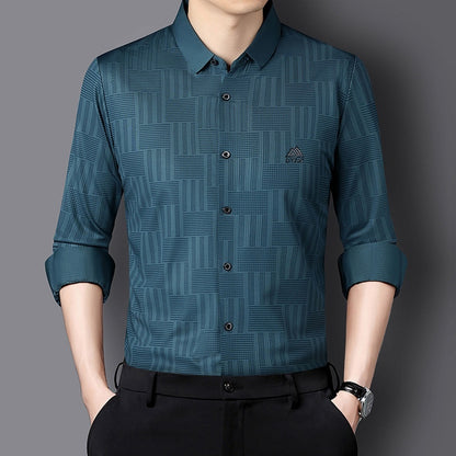 Autumn New Seamless Long-sleeved Men's Business Fashion Middle-aged Casual Shirt