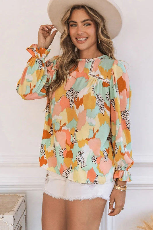 Abstract Print Long Sleeve Blouse