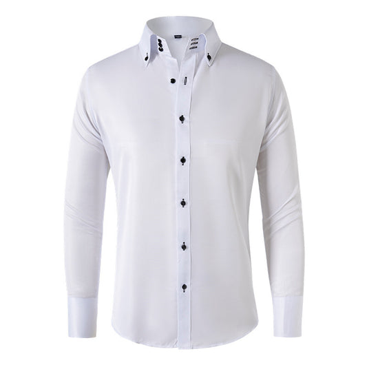 Business Casual French Style Crystal Buckle Men's Niche Shirt Long Sleeve