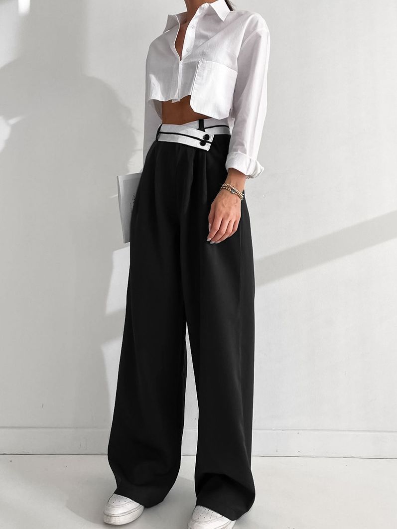 Asymmetrical Waist Wide Leg Pants