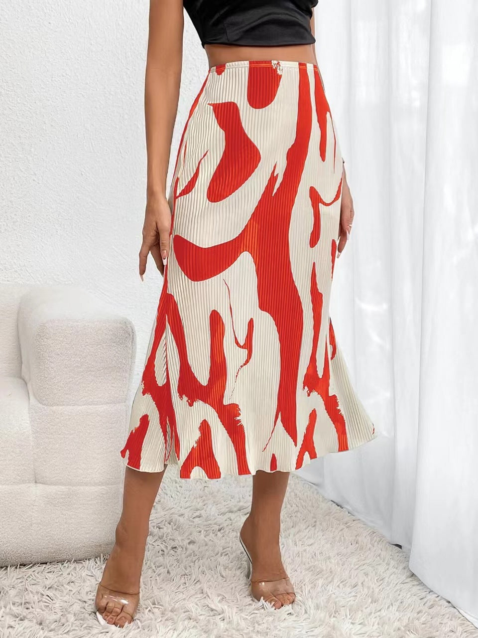 Abstract Print Midi Skirt