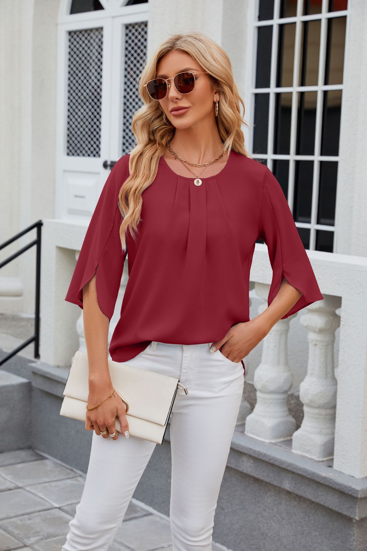 Round Neck Chiffon Blouse